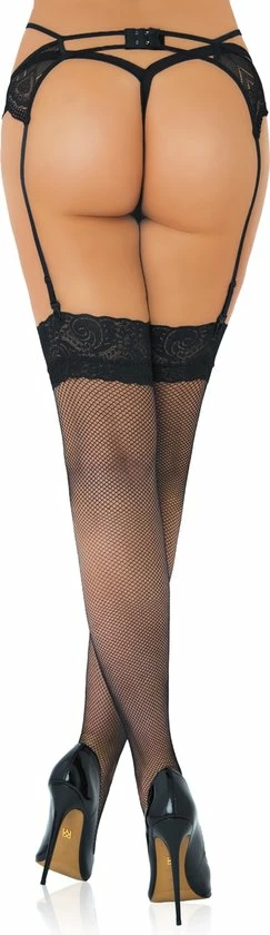Merkloos Daring Intimates Panty Net Stockings With Lace Top Zwart 7 Merkloos Daring Intimates Panty Net Stockings With Lace Top Zwart - Afbeelding 7