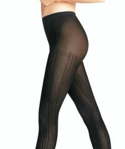 FALKE Prime Rib Versterkte Fijne Panty Met Patroon Semi Ondoorzichtig Scheurvast Mat Geribd Half Ondoorzichtig 60 Denier Zwart Dames Panty - Maat M