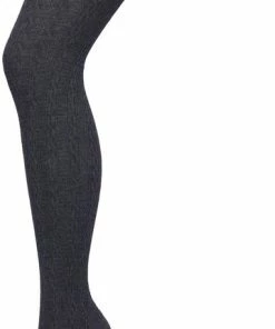 Bonnie Doon Bio Kabel Maillot Dames Antraciet Maat L/XL - Ingebreid Kabel Patroon - Biologisch Katoen - Uitstekend Draagcomfort - Classic Cable Tights - OEKO-TEX - Gladde Naden - Klassiek - Donkergrijs - Anthracite Heather - BP211903.1