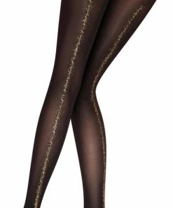 Exclusieve Zwarte Panty Met Naad Gold Sparkle Backseam Van Aristoc