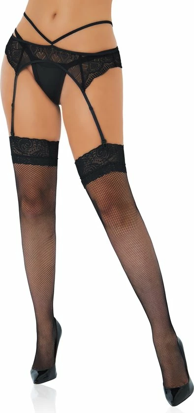 Merkloos Daring Intimates Panty Net Stockings With Lace Top Zwart 8 Merkloos Daring Intimates Panty Net Stockings With Lace Top Zwart - Afbeelding 8