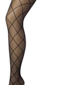 Bonnie Doon Dames Ruiten Panty 30 Denier Zwart Maat S/M - Chique Panty - Ruit Dessin - Brede Boord - Comfort - Ruitjes - Diamant - Geruite Print - Rhombus Tights - Feestelijk - Black - BP201911