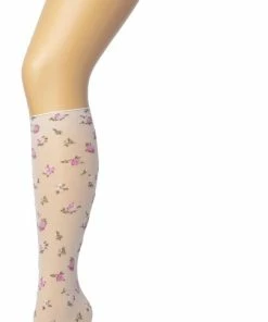 Bonnie Doon Dames Panty Kniekousen Met Bloemen Roze Maat 36/42 - Gebloemde Knie Kousen - Luxe Knie Sokken - Uitstekend Draagcomfort - English Flower Knee High - Kniesokken - Romantisch - Zakt Niet Af - Paradise Pink - BP211502.2