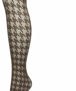 Bonnie Doon Houndstooth Panty 50 Denier Bruin Dames Maat L/XL- Pied De Poule - Print - Gladde Naden - Maximaal Draagcomfort - Houndstooth Tights - Chique Panty - Feestelijk - Donkerbruin - Bracken - BP221903.11