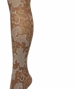 Bonnie Doon Grafische Panty 60 Denier Bruin Dames Maat L/XL - Grafische Print - Gladde Naden - Maximaal Draagcomfort - Ornament Tights - Chique Panty - Feestelijk - Donker Bruin - Donkerbruin - Bracken - BP221909.11