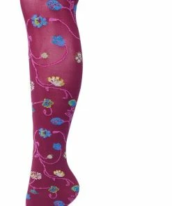 Bonnie Doon Bloemen Panty 80 Denier Roze/Paars Dames Maat S/M - Bloemen Print - Gladde Naden - Maximaal Draagcomfort - Floral Tights - Chique Panty - Feestelijk - Gebloemd - Kleurrijk - Bloemenprint - Crushed Violets - BP221906.10