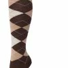 Bonnie Doon Dames Geruite Kniekousen Donker Bruin Maat 36/42 - Knie Kousen - Ruit Patroon - Ruitjes Print - Uitstekend Draagcomfort - Argyle Knee High - Kniesokken - Zakt Niet Af - OEKO-TEX - Donkerbruin - Macaroon - BP211505.8
