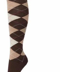 Bonnie Doon Dames Geruite Kniekousen Donker Bruin Maat 36/42 - Knie Kousen - Ruit Patroon - Ruitjes Print - Uitstekend Draagcomfort - Argyle Knee High - Kniesokken - Zakt Niet Af - OEKO-TEX - Donkerbruin - Macaroon - BP211505.8