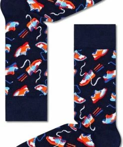 Happy Socks Run For It Sock - Unisex Sokken - Blauw Met Sneakers - Unisex - Maat: 36-40