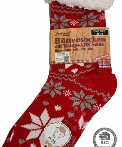 Antonio Huissokken - Huissokken Kerst - Rood Grijs Wit - Dames - Antislip ABS - One Size (35-42) - Hüttensocken - Warme Sokken - Warme Huissok - Kerstcadeau Voor Vrouwen