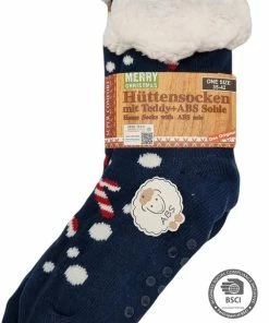 Antonio Huissokken - Huissokken Kerst Zuurstokjes - Marineblauw - Dames - Antislip ABS - One Size (35-42) - Hüttensocken - Warme Sokken - Warme Huissok - Kerstcadeau Voor Vrouwen