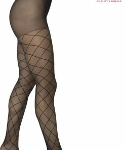 Bonnie Doon Dames Ruiten Panty 30 Denier Zwart Maat S/M - Chique Panty - Ruit Dessin - Brede Boord - Comfort - Ruitjes - Diamant - Geruite Print - Rhombus Tights - Feestelijk - Black - BP201911 -beenmode Verkoop 511x840
