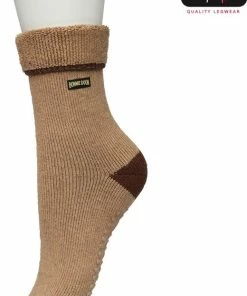 Bonnie Doon Huissokken Met Anti-Slip Voor Dames Bruin Maat 36/42 - Warme Slofsokken - Badstof Binnenzijde - Zeer Zachte Winter Sokken - Thuis Sokken - Home Socks - Niet Knellend - Gladde Naden - Katoen - Gemeleerd - Medium Brown Heather - BP211124.3