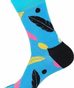 Merkloos Hippe Sokken - Leaves Blue , Maat 41 - 47