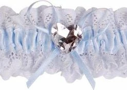 S.Y.W Kousenband Blauw Kant Met Strikje En Strass Hartje