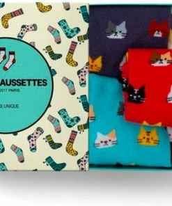 Merkloos Tites Chaussettes - Katten Sokken Giftbox - 5x Lange Sokken - Lange Grappige Sokken - One Size (36-42) - Zwart, Lichtblauw, Rood, Wit, Donkerblauw - Kattenliefhebber - Altijd Goed Cadeau