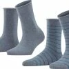 FALKE Happy Stripe 2-Pack Zacht Met Motief Versterkt Hoogwaardig Mid-rise Robuust Ademend Dekkend Set Kort Gestreept Katoen Multipack Grijs Dames Sokken - Maat 35-38