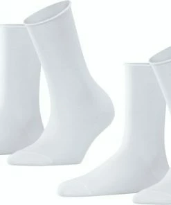 FALKE Happy 2-Pack Zacht Zonder Motief Versterkt Hoogwaardig Mid-rise Robuust Ademend Dekkend Set Katoen Multipack Wit Dames Sokken - Maat 35-38