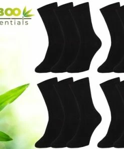 Bamboo Essentials - Bamboe Sokken Heren 39 42 - Sokken Dames Maat 39 42 - 12 Paar - Zwart - Lange Sokken - Kousen Heren Sokken - Kousen Dames Sokken - Anti Zweet - Duurzaam