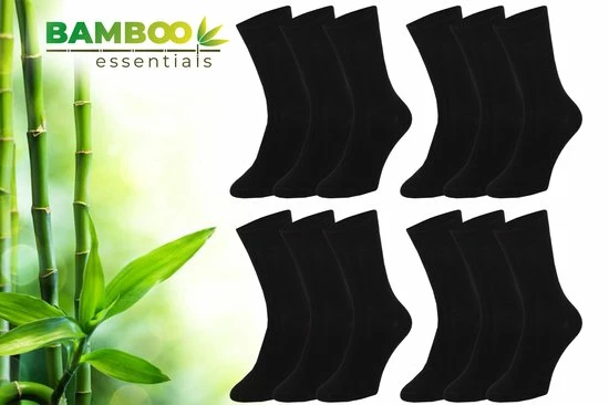 Bamboo Essentials - Bamboe Sokken Heren 39 42 - Sokken Dames Maat 39 42 - 12 Paar - Zwart - Lange Sokken - Kousen Heren Sokken - Kousen Dames Sokken - Anti Zweet - Duurzaam 1 Bamboo Essentials - Bamboe Sokken Heren 39 42 - Sokken Dames Maat 39 42 - 12 Paar - Zwart - Lange Sokken - Kousen Heren Sokken - Kousen Dames Sokken - Anti Zweet - Duurzaam