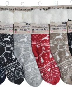 Inter Socks Kerstsokken - Happy Unisex Huissokken - Extra Warm En Zacht - Anti-Slip - Huttensocken Fantasie - One Size - Grijs
