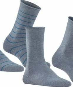 FALKE Happy Stripe 2-Pack Zacht Met Motief Versterkt Hoogwaardig Mid-rise Robuust Ademend Dekkend Set Kort Gestreept Katoen Multipack Grijs Dames Sokken - Maat 35-38 -beenmode Verkoop 550x391 1