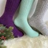 Merkloos 3 Paar Wollen Dames Sokken Winter/ Kerst Sokken Paars/ Grijs/ Mint Maat 36-40