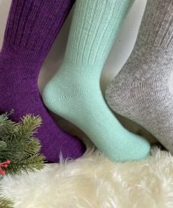 Merkloos 3 Paar Wollen Dames Sokken Winter/ Kerst Sokken Paars/ Grijs/ Mint Maat 36-40
