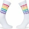 Merkloos ALLPRIDE LGBTQIA Regenboog Pride Sokken Maat 36/42 Wit Fuck You