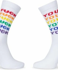 Merkloos ALLPRIDE LGBTQIA Regenboog Pride Sokken Maat 36/42 Wit Fuck You