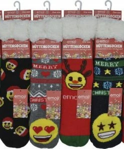 Inter Socks Emoji Kerstsokken - Happy Unisex Huissokken - Extra Warm En Zacht - Anti-Slip - Huttensocken Emoji Sterogen- One Size -beenmode Verkoop 550x421