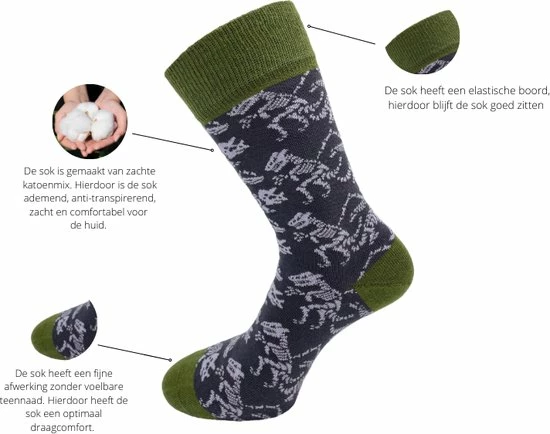 SQOTTON - Naadloze Sokken - Dino - Maat 36-40 2 SQOTTON - Naadloze Sokken - Dino - Maat 36-40 - Afbeelding 2