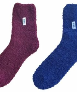 beenmode Verkoop 23 Binkie Socks Binkie Slofsokken Box | 2 Paar Huissokken | Maat 37-42 | Fluffy Blauw & Bordeauxrood