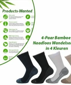 Boru Bamboo 4-Paar Bamboe Naadloos Wandelsokken In 4 Kleuren-Maat 35-38