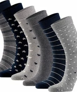 Apollo Dames Sokken Hartjes Gestreept Sterren Print Bio Katoen 6-Pack Grijs / Zwart - Maat 39-42