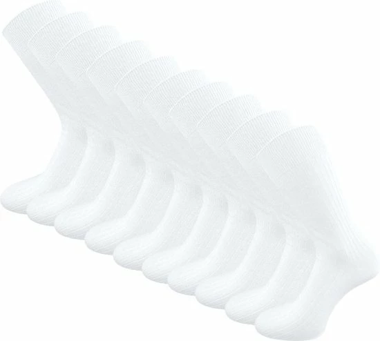 SQOTTON 10 Paar Sokken - Rib - 100% Katoen - Naadloos - Niet Knellende Sokken - Wit - Maat 47-50 1 SQOTTON 10 Paar Sokken - Rib - 100% Katoen - Naadloos - Niet Knellende Sokken - Wit - Maat 47-50