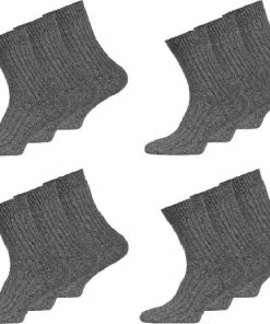 Merkloos Noorse Sokken - 12 Paar - Maat 43-46 - Donker Grijs - Warm - Winter - Wol - MET GRATIS SCHOENLEPEL