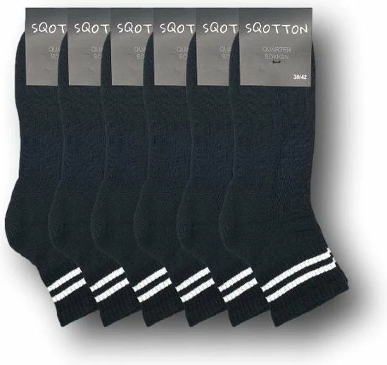 6 Paar Quarter Sneakersokken - SQOTTON - Zwart-Wit Gestreept - Maat 39-42 2 6 Paar Quarter Sneakersokken - SQOTTON - Zwart-Wit Gestreept - Maat 39-42 - Afbeelding 2