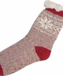 Merkloos Huissokken Antislip Sneeuwvlok Melange Rood/Roze - Maat 36-41
