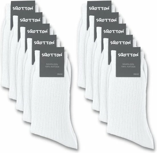 SQOTTON 10 Paar Sokken - Rib - 100% Katoen - Naadloos - Niet Knellende Sokken - Wit - Maat 47-50 3 SQOTTON 10 Paar Sokken - Rib - 100% Katoen - Naadloos - Niet Knellende Sokken - Wit - Maat 47-50 - Afbeelding 3