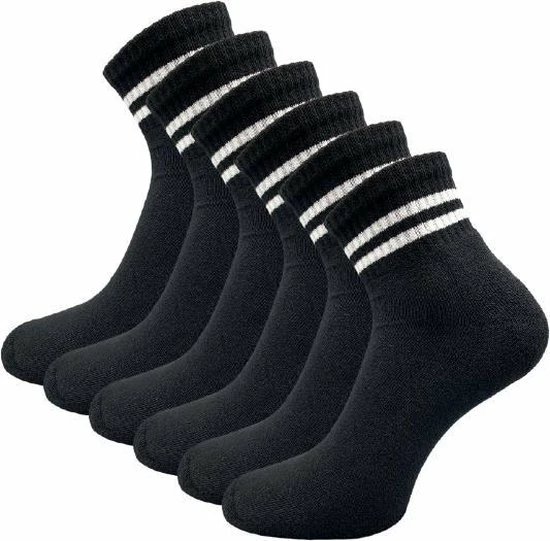6 Paar Quarter Sneakersokken - SQOTTON - Zwart-Wit Gestreept - Maat 39-42 1 6 Paar Quarter Sneakersokken - SQOTTON - Zwart-Wit Gestreept - Maat 39-42