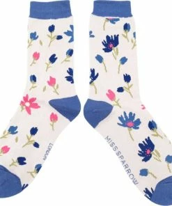 Merkloos Miss Sparrow Bamboe Damessokken Ditsy Flower - Silver