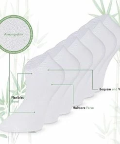 Merkloos Bamboe Sokken, Sneaker Sokken, Dames En Heren, Kort, Antibacterieel, 6 Paar, 39-42, Wit