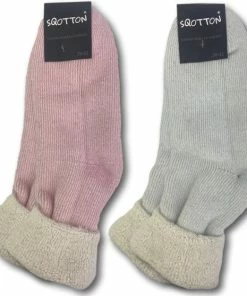 SQOTTON 2 Paar Merinowollen Huissokken - Sloffen - Roze-Blauw - Maat 35-35