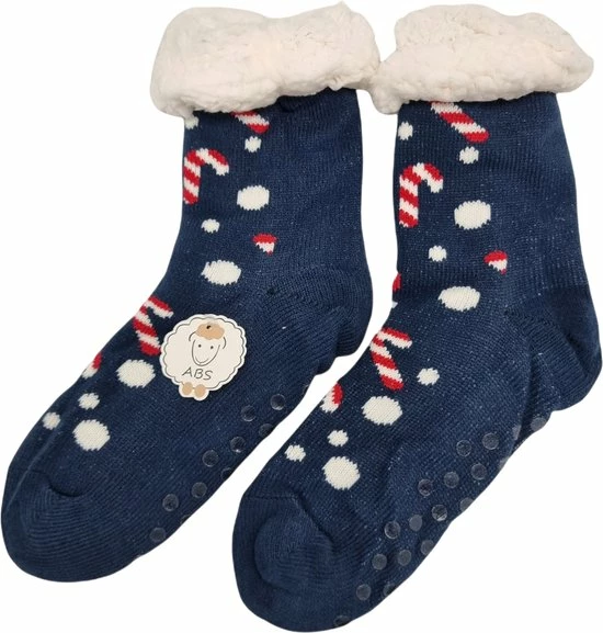 Antonio Huissokken - Huissokken Kerst Zuurstokjes - Marineblauw - Dames - Antislip ABS - One Size (35-42) - Hüttensocken - Warme Sokken - Warme Huissok - Kerstcadeau Voor Vrouwen 2 Antonio Huissokken - Huissokken Kerst Zuurstokjes - Marineblauw - Dames - Antislip ABS - One Size (35-42) - Hüttensocken - Warme Sokken - Warme Huissok - Kerstcadeau Voor Vrouwen - Afbeelding 2