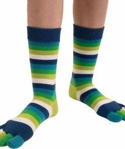 TOETOE Everyday Mid-Calf Gestreepte Teensokken - Aqua - 35-46