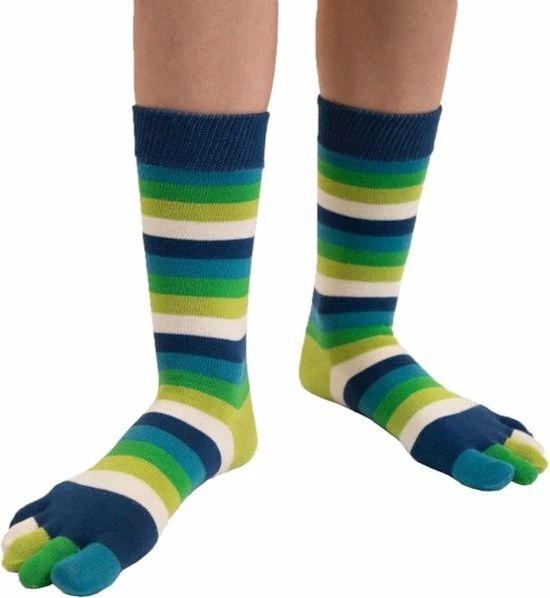 TOETOE Everyday Mid-Calf Gestreepte Teensokken - Aqua - 35-46 1 TOETOE Everyday Mid-Calf Gestreepte Teensokken - Aqua - 35-46