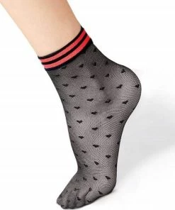 2 Pack Lores Visnet Pantysokjes Met Hartjes Gioco 20Den, Nero/rosso , One Size