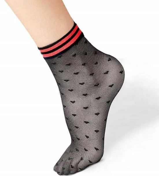 2 Pack Lores Visnet Pantysokjes Met Hartjes Gioco 20Den, Nero/rosso , One Size 1 2 Pack Lores Visnet Pantysokjes Met Hartjes Gioco 20Den, Nero/rosso , One Size