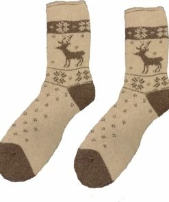 Merkloos Damessokken Alpaka Wol - Rendier Beige - Ecologisch - Maat 35-38 - Wintersokken